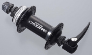 BUTUC FATA SHIMANO DEORE HB-M595 36H OLD 100MM AX 108MM QR 133MM PT. DISC CENTER LOCK CU PROTECTIE PT. MONTURA DISCULUI NEGRU AMBALAT IND.