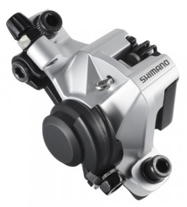 ETRIER FRANA PE DISC SHIMANO BR-M375-S FATA SAU SPATE MECANICA FARA ADAPTOR PT. POST MOUNT PLACUTE RESIN ARGINTIU AMBALAT IND.
