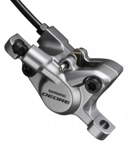 ETRIER FRANA PE DISC SHIMANO DEORE BR-T615 FATA SAU SPATE PT. POST MOUNT PLACUTE RESIN ARGINTIU AMBALAT IND.