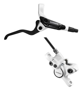 FRANA PE DISC SET ASAMBLAT SHIMANO MANETA BL-M365W(R) ETRIER BR-M365W(R) FARA ADAPTOR PLACUTE RESIN FURTUN SM-BH59 1700MM NEGRU INCL. OLIVA SI INSERTIE CONECTARE ALB AMBALAT IND.
