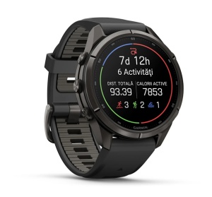 Garmin Fenix 9 Pro - inReach, 43mm Titan DLC Carbon Gray cu curea din silicon Black/Pebble Gray - Img 2