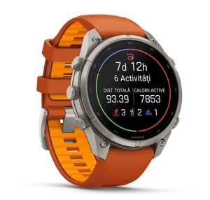 Garmin Fenix 9 Pro - inReach, 47mm Titan cu curea din silicon Autumn Orange/Spark Orange - Img 2
