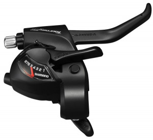 MANETA SCHIMBATOR/FRANA SHIMANO TOURNEY ST-TX800 8X3 VIT. EZ-FIRE PLUS 2 DEGETE PT. FRANA V-BRAKE CABLURI SCHIMBATOR/FRANA LUNGIME STANDARD NEGRU AMBALAT IND.