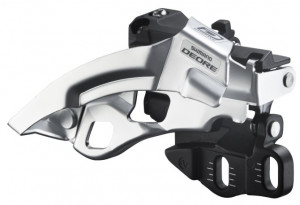 SCHIMBATOR FATA SHIMANO DEORE FD-M610-E TRIPLU PT. 10 VIT. PE SPATE TOP SWING TRAGERE DUBLA E-TYPE PT. 40/42T FARA BB PLATE & SURUB UNGHI CS 66-69 NEGRU AMBALAT IND.