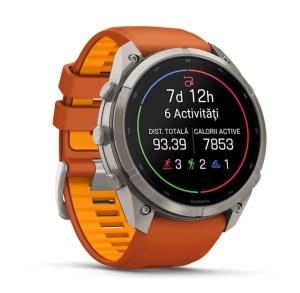 Garmin Fenix 9 Pro - inReach, 51mm Titan cu curea din silicon Autumn Orange/Spark Orange - Img 3