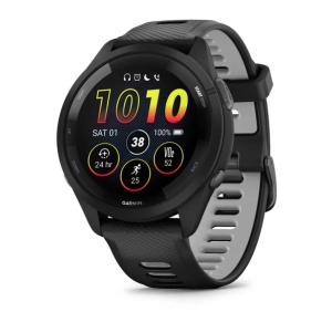 Garmin Forerunner 265 Ramă şi carcasă neagră cu curea din silicon neagră/gri pudră