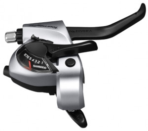 MANETA SCHIMBATOR/FRANA SHIMANO TOURNEY ST-TX800-R DREAPTA 8 VIT. CABLU 2050MM 2 DEGETE PT. V-BRAKE ARGINTIU AMBALAT IND.