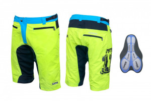 Pantaloni scurti Force MTB-11, bazon detasabil, Galben Fluo/Bleu/Negru, XS - Img 2