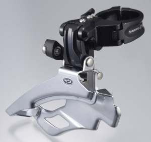 SCHIMBATOR FATA SHIMANO DEORE FD-M591 TRIPLU PT. 9 VIT. PE SPATE DOWN SWING TRAGERE DUBLA COLIER 34.9MM (INCL. ADAPTOR 31.8MM & 28.6MM) PT. 44/48T UNGHI CS 66-69 AMBALAT IND.