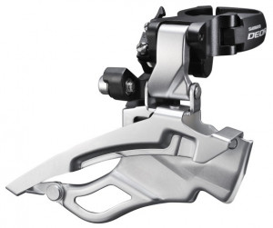 SCHIMBATOR FATA SHIMANO DEORE FD-T611-S TRIPLU PT. 10 VIT. PE SPATE DOWN SWING TRAGERE DUBLA COLLIER 34.9MM (INCL. ADAPTOR 28.6MM & 31.8MM) UNGHI CS 63-66 PT. 44/48T AGRINTIU AMBALAT IND.