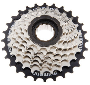 BLOC DE PINIOANE SHIMANO TOURNEY MF-HG37 7 VIT. 13-15-17-19-21-24-28T ARGINTIU NUMAI 28T NEGRU SHIMANO LOGO VRAC