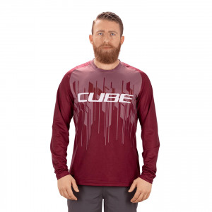 BLUZA CUBE EDGE ROUND-NECK L/S BORDEAUX M