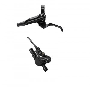 FRANA PE DISC SET ASAMBLAT SHIMANO DEORE BL-MT500(L) BR-MT500(F) PT. POST MOUNT PLACUTE RESIN (FARA ARIPIOARE DE RACIRE) FURTUN SM-BH59-SS 1000MM NEGRU INCL. OLIVA SI INSERTIE CONECTARE NEGRU AMBALAT IND.