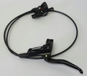 FRANA PE DISC SET ASAMBLAT SHIMANO DEORE BL-T615(L) BR-T615(F) FARA ADAPTOR PLACUTE RESIN HOSE SMBH59 1000MM NEGRU INCL. OLIVA SI INSERTIE CONECTARE NEGRU AMBALAT IND.