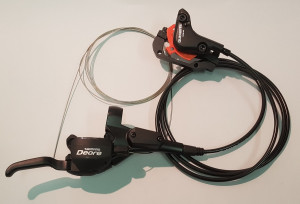 FRANA PE DISC SET ASAMBLAT SHIMANO DEORE ST-M535L(R) BR-M535 (R) ADAPTER PT. STD (RING) PLACUTE RESIN FURTUN SM-BH59 1700MM INCL. OLIVA SI INSERTIE CONECTARE VRAC
