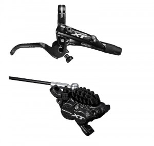 FRANA PE DISC SET ASAMBLAT SHIMANO DEORE XT BL-M8000(R) BR-M8020(R) FARA ADAPTOR PLACUTE RESIN CU ARIPIOARE DE RACIRE FURTUN SM-BH90-SBLS 1700MM NEGRU INCL. OLIVA SI INSERTIE CONECTARE AMBALAT IND.