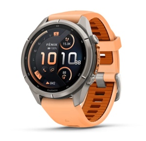 Garmin Fenix 9 Pro - inReach, 43mm Titan cu curea din silicon Shell Pink/Autumn Orange