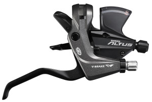 MANETA SCHIMBATOR/FRANA SHIMANO ALTUS ST-M370-L DREAPTA 9 VIT. CABLU DE SCHIMBATOR 2050MM 2 DEGETE PT. V-BRAKE NEGRU VRAC