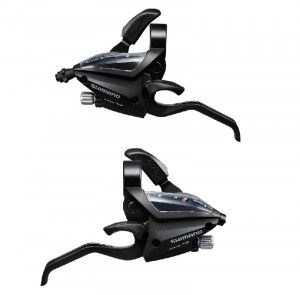 MANETA SCHIMBATOR/FRANA SHIMANO ST-EF500-2A 8X2 VIT. EZ-FIRE PLUS 2 DEGETE PT. V-BRAKE CAMASI SCHIMBATOR/FRANA LUNGIME STANDARD (NEGRU) NEGRU AMBALAT IND.