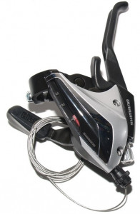 MANETA SCHIMBATOR/FRANA SHIMANO ST-EF60-L(SL)-2A STANGA 3 VIT. CABLU DE SCHIMBATOR 1800MM 2 DEGETE PT. V-BRAKE ARGINTIU VRAC