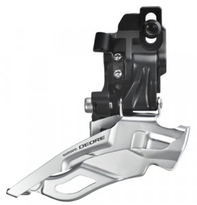SCHIMBATOR FATA SHIMANO DEORE FD-M611-D TRIPLU PT. 10 VIT. PE SPATE DOWN SWING TRAGERE DUBLA PRINDERE DIRECT MOUNT UNGHI CS 66-69 PT. 40/42T NEGRU AMBALAT IND.