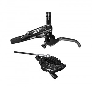 FRANA PE DISC SET ASAMBLAT SHIMANO DEORE XT BL-M8000(L) BR-M8020(F) FARA ADAPTOR PLACUTE METAL CU ARIPIOARE DE RACIRE FURTUN SM-BH90-SBLS 1000MM NEGRU INCL. OLIVA SI INSERTIE CONECTARE AMBALAT IND.