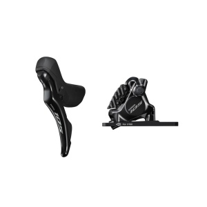 FRANA PE DISC SET ASAMBLAT SHIMANO J-KIT 105 ST-R7120(L) BR-R7170(F) HIDRAULICA PT. ROTOR 160MM PLACUTE RESIN (CU ARIPIOARE DE RACIRE) SL 1800MM FURTUN SM-BH90 1000MM OT-SP41 NEGRU AMBALAT IND.