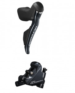 FRANA PE DISC SET ASAMBLAT SHIMANO ULTEGRA ST-R8070(R) BR-R8070(R) HIDRAULICA PT. MONTURA 25MM PLACUTE RESIN (CU ARIPIOARE DE RACIRE) FURTUN SM-BH90 1700MM INCL. INSERTIE CONECTARE NEGRU AMBALAT IND.