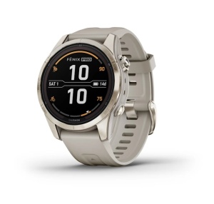 GARMIN Fenix 7S PRO 42mm - Sapphire Solar, Soft Gold, curea Light Sand