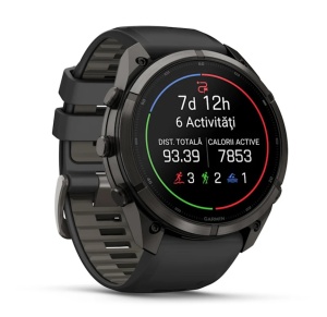 Garmin Fenix 9 Pro - inReach, 51mm Titan DLC Carbon Gray cu curea din silicon Black/Pebble Gray - Img 2