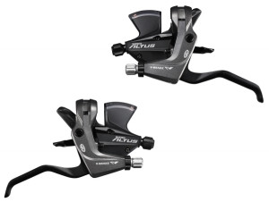 MANETE SCHIMBATOR/FRANA SHIMANO ALTUS ST-M370-L 9X3 VIT. PT. FRANA V-BRAKE CABLU DE SCHIMBATOR 1800/2050MM CAMASA NEAGRA SP40 CAMASA DE FRANA NEAGRA OGD NEGRU AMBALAT IND.