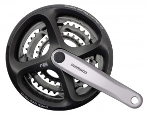 ANGRENAJ PEDALIER SHIMANO TOURNEY FC-M171-A 48X38X28T BRAT 175MM ARGINTIU PT. 6/7/8 VIT. PE SPATE CU CG NEGRU FARA SURUBURI COMPATIBIL CHAINCASE NEGRU AMBALAT IND.