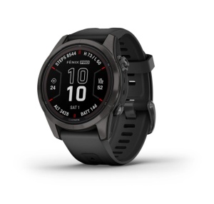 GARMIN Fenix 7S PRO 42mm - Sapphire Solar, Titan DLC Carbon Grey, curea neagră