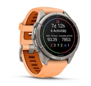 Garmin Fenix 9 Pro - inReach, 43mm Titan cu curea din silicon Shell Pink/Autumn Orange - Img 2