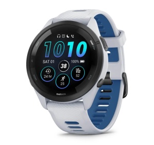 Garmin Forerunner 265 Ramă neagră cu carcasă Whitestone şi curea din silicon Whitestone/Tidal Blue