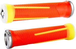 ODI MTB grips AG1 Signature Lock-On 2.1 neonorange-neonyellow, 135mm silver clamps