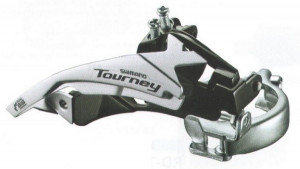 SCHIMBATOR FATA SHIMANO TOURNEY FD-TY500-TS6 TRIPLU PT. 6/7 VIT. PE SPATE TOP SWING TRAGERE DUBLA COLIER 34.9MM (INCL. ADAPTOR 31.8MM & 28.6MM) UNGHI CS 66-69 FOR 42T CHAINLINE 47.5/50MM AMBALAT IND.
