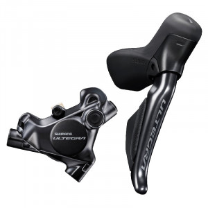 FRANA PE DISC SET ASAMBLAT SHIMANO J-KIT ULTEGRA ST-R8170(R) BR-R8170(R) FARA ADAPTOR PT. MONTURA 25MM PLACUTE RESIN (CU ARIPIOARE DE RACIRE) FURTUN SM-BH90 1700MM NEGRU AMBALAT IND.