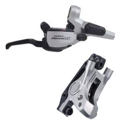 FRANA PE DISC SHIMANO SET ASAMBLAT DEORE LX ST-M585(DREAPTA) BR-M585(SPATE) CU ADAPTOR PT. STANDARD PLACUTE RESIN FARA ROTOR FURTUN SM-BH59 1450MM OLIVA SI CONECTOR SUPLIMENTARE VRAC