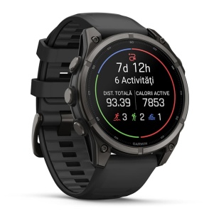 Garmin Fenix 9 - 47mm Titan DLC Carbon grey cu curea neagra din silicon - Img 2
