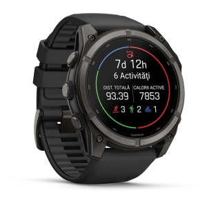 Garmin Fenix 9 - 51mm Titan DLC Carbon grey cu curea neagra din silicon - Img 2