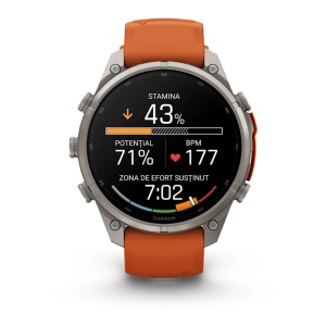 Garmin Fenix 9 Pro - inReach, 47mm Titan cu curea din silicon Autumn Orange/Spark Orange - Img 6