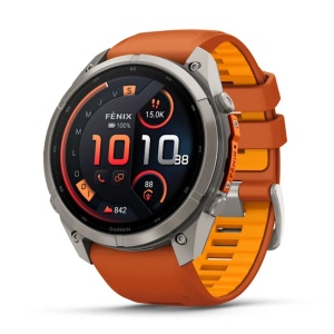 Garmin Fenix 9 Pro - inReach, 51mm Titan cu curea din silicon Autumn Orange/Spark Orange
