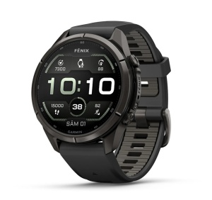 Garmin Fenix 9 Pro - inReach, 43mm Titan DLC Carbon Gray cu curea din silicon Black/Pebble Gray