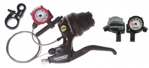 MANETA SCHIMBATOR/FRANA SHIMANO SB-C055 STANGA 3 VIT. (SIS) 2 DEGETE CABLU DE SCHIMBATOR 1800MM PT. V-BRAKE INCL. ID-C050L ROSU/CABLU ID 90MM VRAC