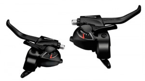 MANETA SCHIMBATOR/FRANA SHIMANO TOURNEY ST-EF41 7X3 VIT. 2 DEGETE PT. FRANA V-BRAKE CABLURI SCHIMBATOR/FRANA LUNGIME STANDARD NEGRU AMBALAT IND.