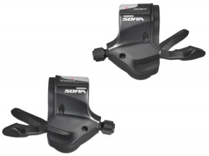 MANETE DE SCHIMBATOR SHIMANO SORA SL-3500 9X2 VIT. PT. GHIDON DE SOSEA DREPT RAPIDFIRE PLUS CABLURI 2050MM/1800MM CAMASA NEAGRA SP41 600MM/600MM/300MM CU O.G.D. AMBALAT IND.