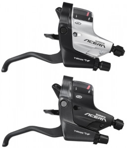 MANETE SCHIMBATOR/FRANA SHIMANO ACERA ST-M390-L-2A 9X3 VIT. CABLU SUS 2050/1800MM PT. V-BRAKE CAMASA NEAGRA SP40 CAMASA FRANA NEGRU CU O.G.D. NEGRU AMBALAT IND.