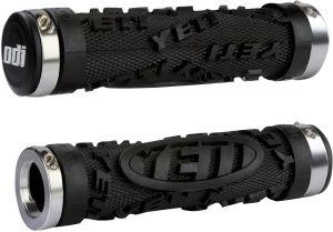 ODI MTB grips Yeti Hardcore Lock-On black, 130mm silver clamps, Bonus Pack