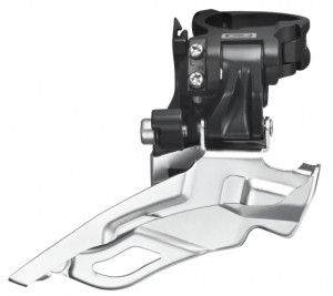 SCHIMBATOR FATA SHIMANO DEORE FD-M611 TRIPLU DOWN SWING TRAGERE DUBLA COLIER 34.9MM (INCL. ADAPTOR 28.6MM & 31.8MM) PT. 10 VIT. PE SPATE PT. 40/42T UNGHI CS 66-69 NEGRU AMBALAT IND.